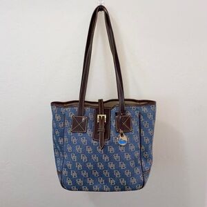 Dooney & Bourke Denim Blue and Chocolate Brown Shoulder Bag